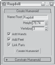 Fully constrained humanoid figures can be created using the rctRagdollScript.ms script.