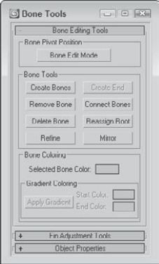 The Bone Tools palette includes several buttons for working with bones systems.