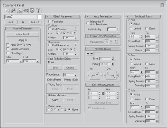 The IK rollouts let you control the binding of an IK system.