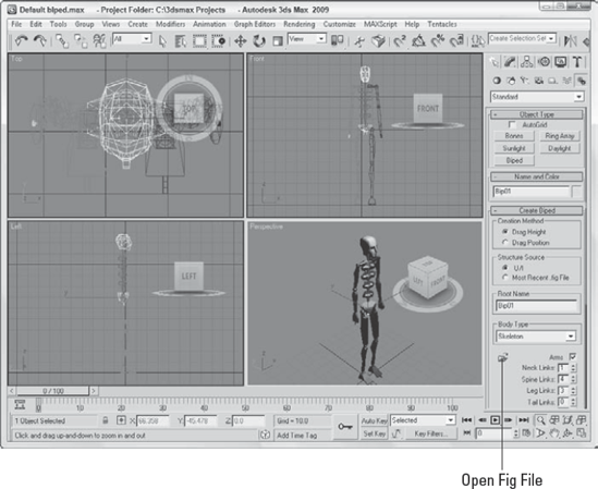 The default biped includes all the basic body parts for a human character.