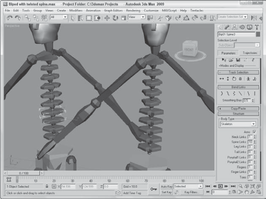 When a single spine link is rotated with the Twist Links Mode enabled, the entire link chain is affected.