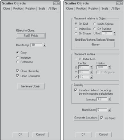 The Scatter Objects dialog box lets you quickly create crowds of objects.