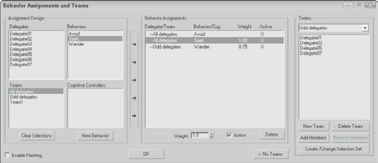 The Behavior Assignments and Teams dialog box lets you organize teams of delegates and assign them to behaviors.