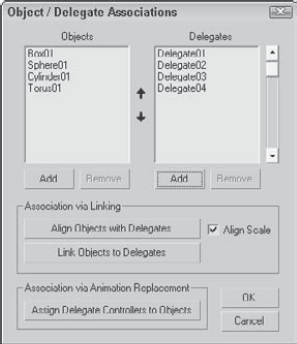 The Object/Delegate Associations dialog box lets you link objects to delegates.