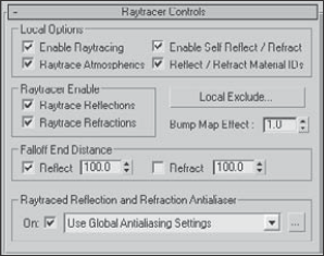 The Raytracer Controls rollout lets you set the raytracing options.
