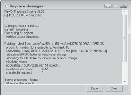 The Raytrace Messages window outputs all the data from the raytracing engine.