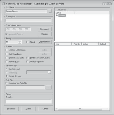 Use the Network Job Assignment dialog box to locate the manager to handle the rendering job.