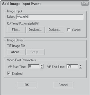 The Add Image Input Event dialog box lets you load an image to add to the queue.