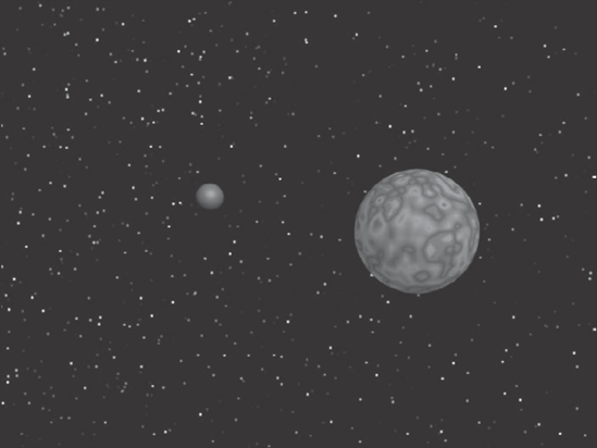 A space scene with a background, compliments of the Video Post interface