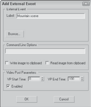 The Add External Event dialog box lets you access an external program to edit images.