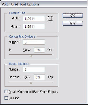 The Polar Grid Tool Options dialog box.