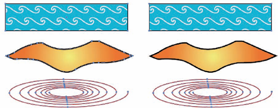 (Left) Three selected paths. (Right) Shift-clicking the middle path leaves only two paths selected.