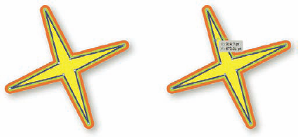 (Left) Original path. (Right) Unchanged shape with new anchor points added to three of the star's arms.