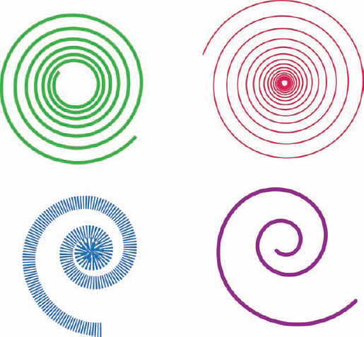 Spirals created with the Spiral tool.