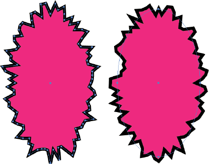 A path (left) manually "roughened," and the same path (right) with the Roughen effect.