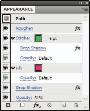 The Appearance panel displays info about the object, such as stroke and fill data.