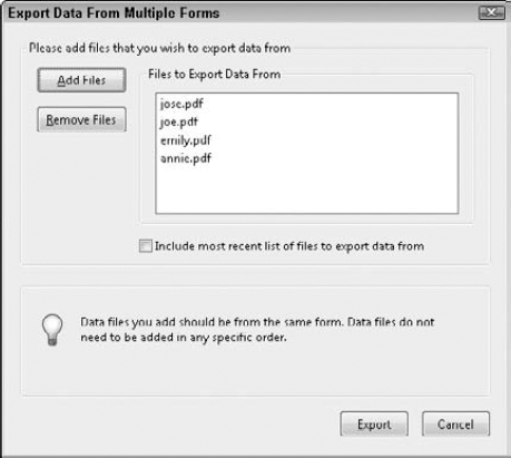 Use the Export Data From Multiple Forms wizard to merge data into a spreadsheet.