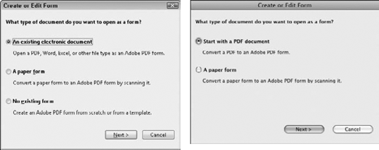 Choose FormsStart Form Wizard to open the Create or Edit Form wizard. You have different options in Windows (left) and Macintosh (right).
