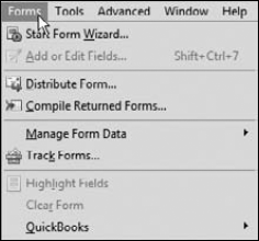 The Forms menu commands available in Viewer mode.