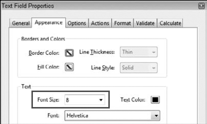 Choose 8 for the Font Size from the pull-down menu, or type 8 in the Font Size text box.