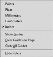 Move the cursor to a ruler, and open a context menu.