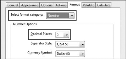 Choose Number from the Select format category and 0 (zero) from the Decimal Places pull-down menu.