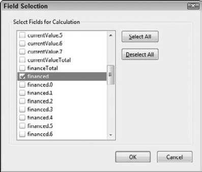 Open the Field Selection dialog box, and check a parent name to sum a column.