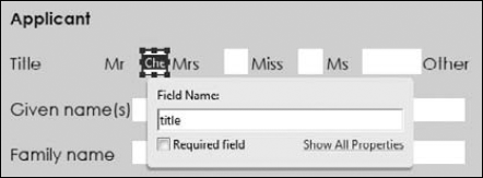 Open Form Editing Mode, and create a check box. Name the field by typing a field name in the Field Name text box.