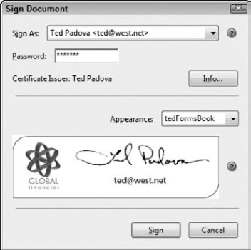 Click a signature field with the hand tool, and the Sign Document dialog box opens.