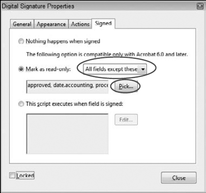 Click Mark as read-only in the Digital Signatures Properties Signed tab.