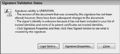 Click a signed signature field, and the Signature Validation dialog box opens.