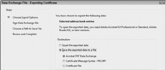 Click Export, and the Data Exchange File – Exporting Certificate dialog box opens.