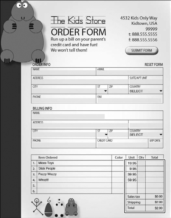 The form contains fixed unit prices and calculation formulas that need to be protected against editing.