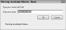 The application response dialog box as it appears from the code used to format the dialog box