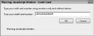 The application response dialog box opens and prompts the form recipient to add a credit card number.