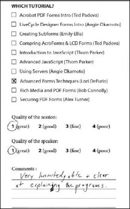 A paper form used to evaluate conference workshops