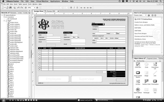 Adobe LiveCycle Designer running on a Macintosh Intel computer