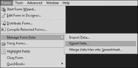 The Export Data menu in Acrobat