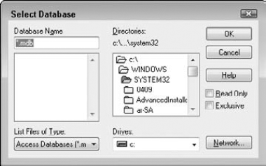 The Select Database dialog box