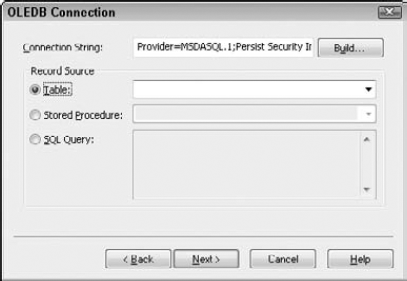 The OLEDB Connection window showing the connection string
