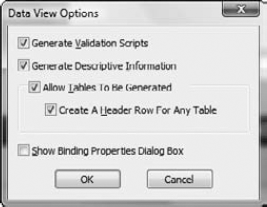 The Binding Options dialog box