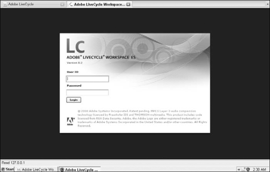 The LiveCycle ES Workspace login page