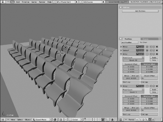 Filling a room with chairs using the Array modifier.