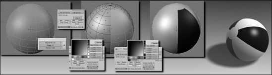 Creating a beach ball with a UV sphere and four material indices.