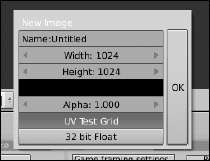 The New Image buttons for adding a test grid image.