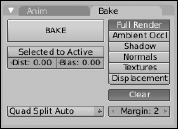 The Bake panel in the Render buttons.