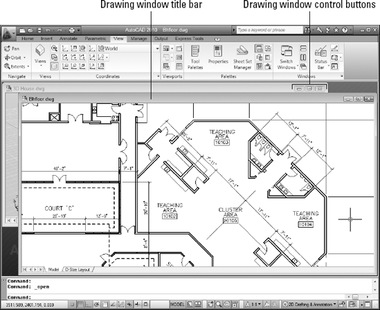 The AutoCAD screen with the drawing window restored.