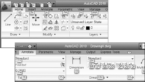 Hold down the Alt key to display a kazillion KeyTips.