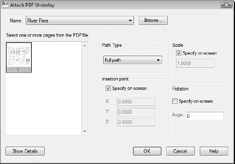 The Attach PDF Underlay dialog box.