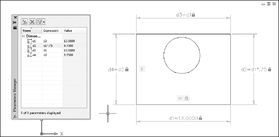 Editing constraints in the Parameters Manager.